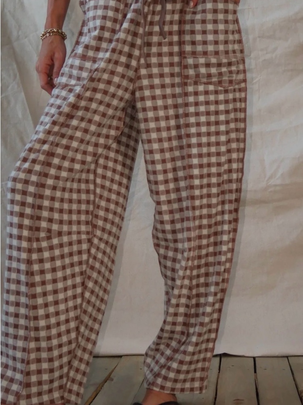 NWT Shop Stevie Gingham Barrel Pants